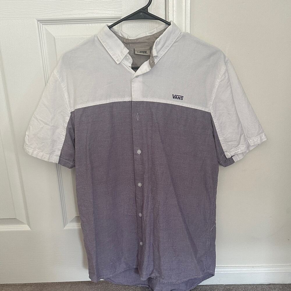Vans Men's Casual Shirt - White and Gray/Purple